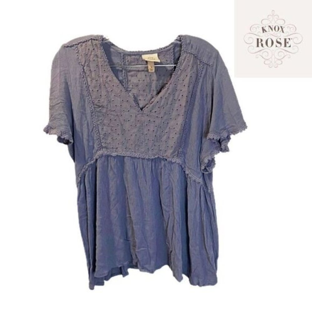 Knox Rose Women's V neck Flutter Short Sleeve Pintuck Blouse